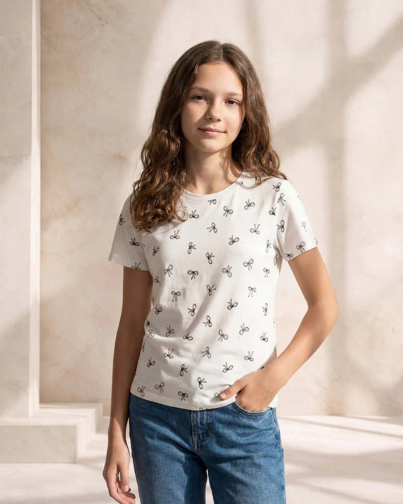 Redtag Senior Girls White allover print T Shirt
