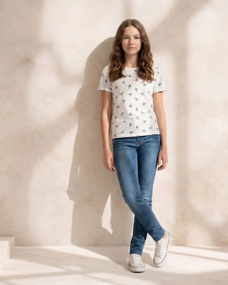 Redtag Senior Girls White allover print T Shirt