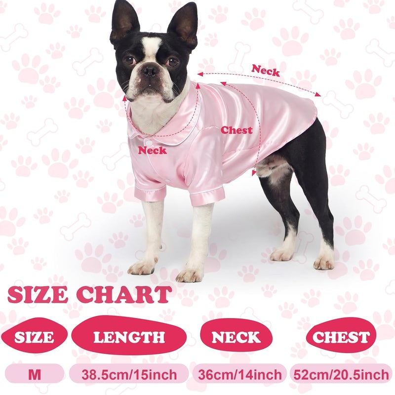 Cosblank Pet Silk Pajamas Shirts Dogs Satin Pjs Soft Faux Silk Lapel Two-Legged Puppy Sleepwear for Small Dogs Bridal Party(M,Pink) - Image 2