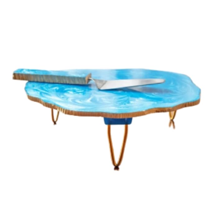 D Classic Decor حامل كعكة من الراتنج بتصميم رخامي كلاسيكي مع خادم رافع صحن بيتزا خادم كب كيك صحن وجبات خفيفة أزرق - Image 2