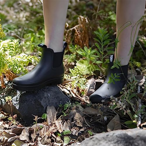 HISEA Women's Short Rain Boots Fashion Waterproof Chelsea Boots Ankle Garden Shoes for Ladies Non Slip Outdoor Work Booties Lightweight Rubber Rainboots with Comfort Insole, Size 10 Black - Image 5