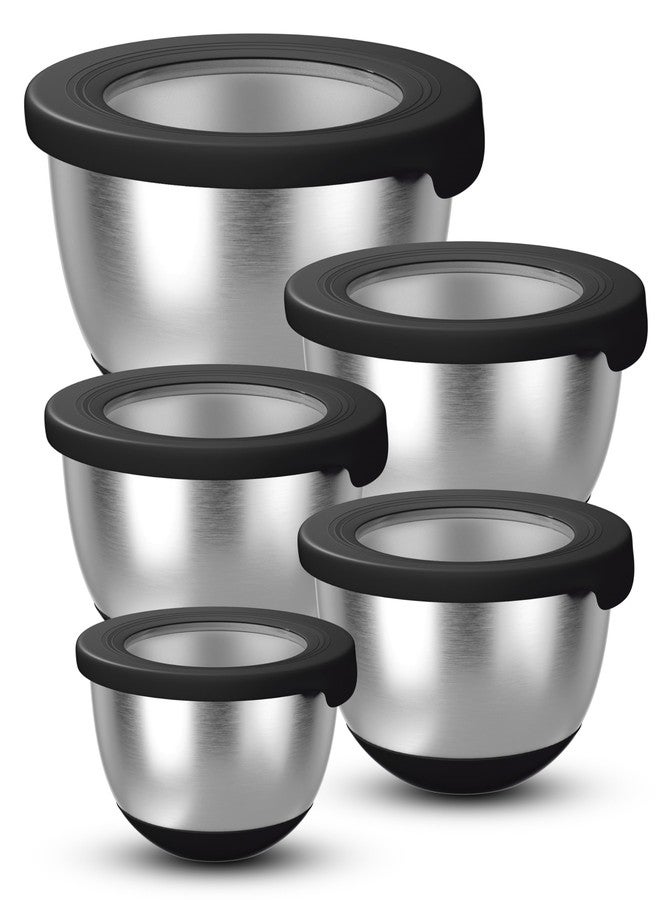 KITEISCAT Stainless Steel Mixing Bowls with Lids - Set of 5 Large Nesting Metal Bowls for Kitchen, Baking, Cooking, Food Prep & Storage, Non-Slip Base, Dishwasher Safe,Black - Image 1