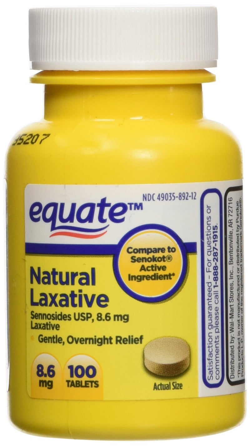 Equate Equate Natural Vegetable Laxative Sennosides 86 mg Tablets 100Count Bottle