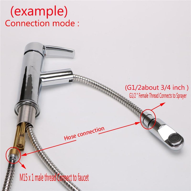 Weirun Kitchen Bathroom Sink Pull-down Faucet 1/2" IPS Black Braided Replacement Pull-Out Head Hose 59-inch or 150cm for Oil Rubbed Bronze Taps - Image 3