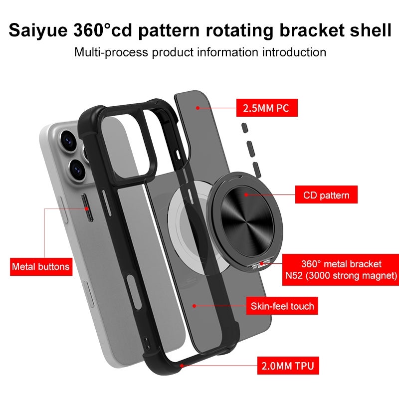 HuHa Protective Cover For iPhone 12 Pro Max CD Texture 360 Degree Rotating Holder MagSafe Phone Case(Blue) - Image 3