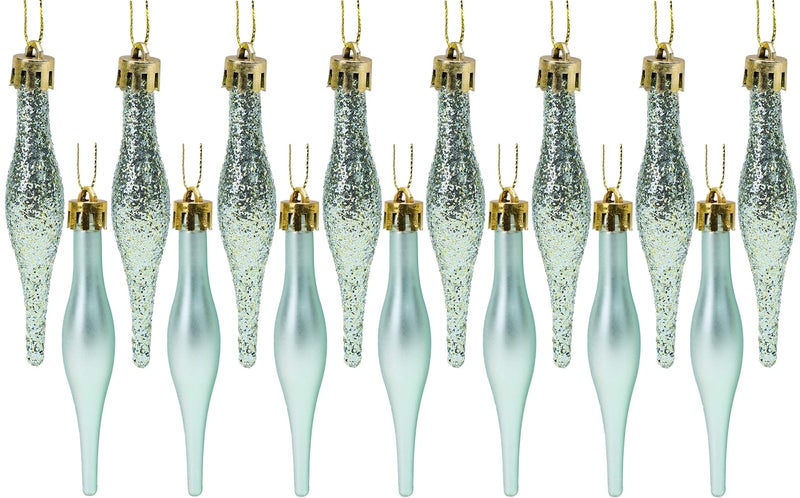 Christmas Concepts Pack of 1585cm 85mm 34 Droplet Baubles  Matte  Glitter Design  Christmas Ornaments Mint Green