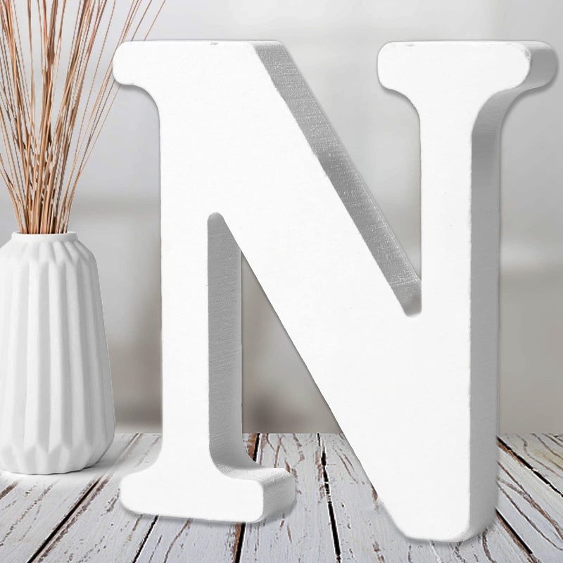 AOCEAN 6 Inch White Wood Letters  Unfinished Wood Letters for Wall Christmas Decor Standing Letters Slices Sign Board Decoration for Xmas Home Party Projects N