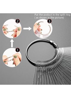 Subay 100Pcs Fanshaped Nail Swatch Sticks False Fake Nail Art Tips Sticks Polish Gel Salon Display Practice Tools With Metal Split Ring Holder (Clear)  - Image 5