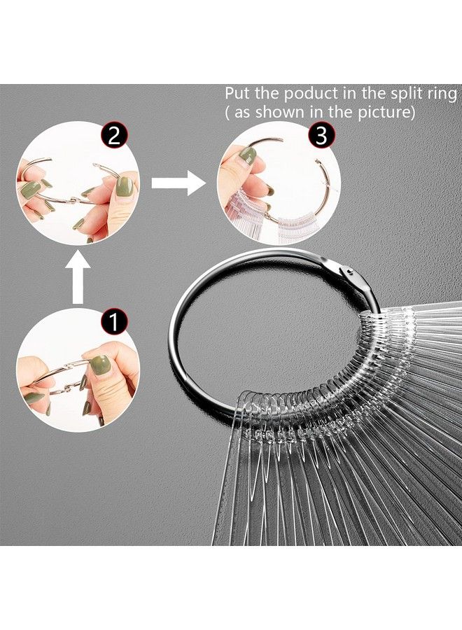 Subay 100Pcs Fanshaped Nail Swatch Sticks False Fake Nail Art Tips Sticks Polish Gel Salon Display Practice Tools With Metal Split Ring Holder (Clear) - Image 5