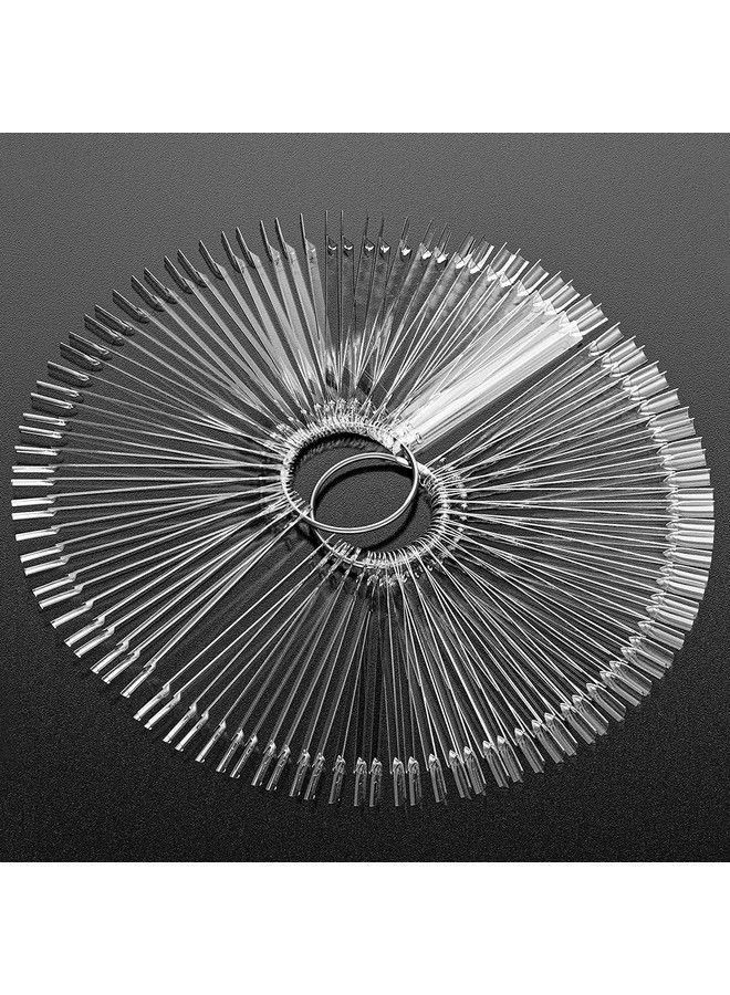 Subay 100Pcs Fanshaped Nail Swatch Sticks False Fake Nail Art Tips Sticks Polish Gel Salon Display Practice Tools With Metal Split Ring Holder (Clear) - Image 2