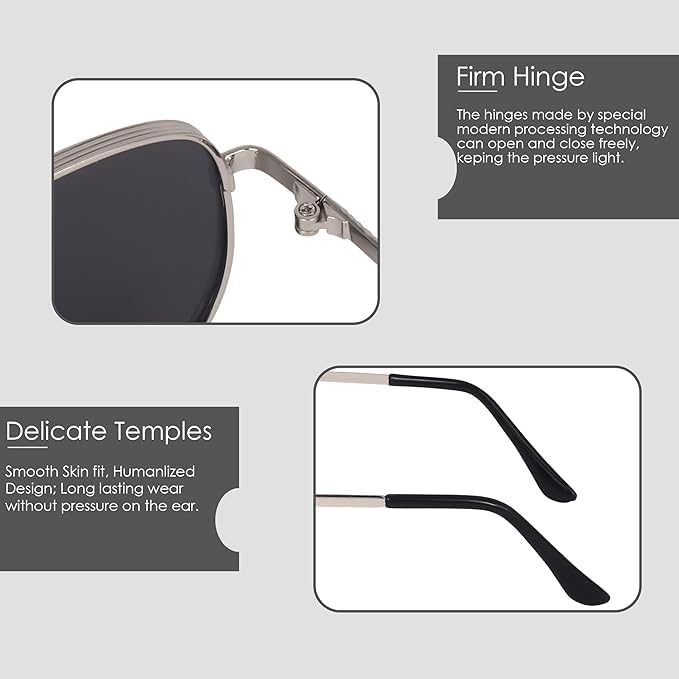 mashamart® Hexagonal Sunglasses with Silver Metal Frame, Black Polarized Lenses, Classic Design Pack of 1 - Image 4