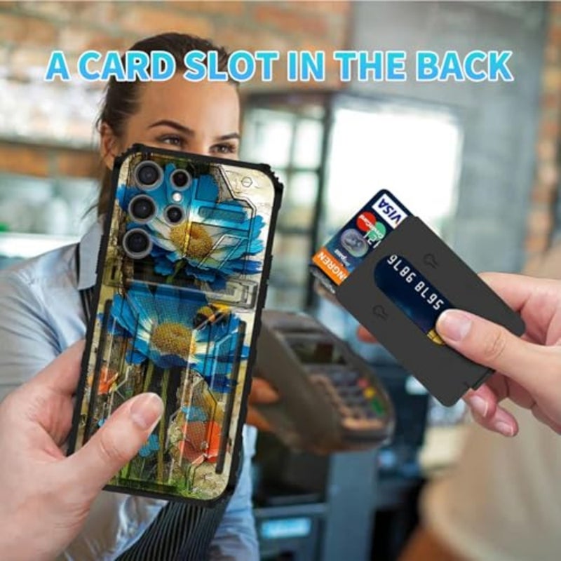 for Samsung Ultra 5G Kickstand Case with Card Holder, Dual Layer Hard PC Soft TPU Wallet Cover Rugged Shockproof Protection Mobile Phone Accessories for Women Men - Image 5