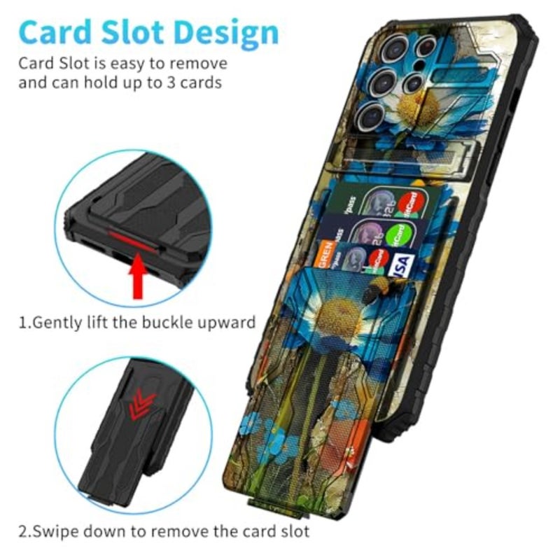 for Samsung Ultra 5G Kickstand Case with Card Holder, Dual Layer Hard PC Soft TPU Wallet Cover Rugged Shockproof Protection Mobile Phone Accessories for Women Men - Image 2