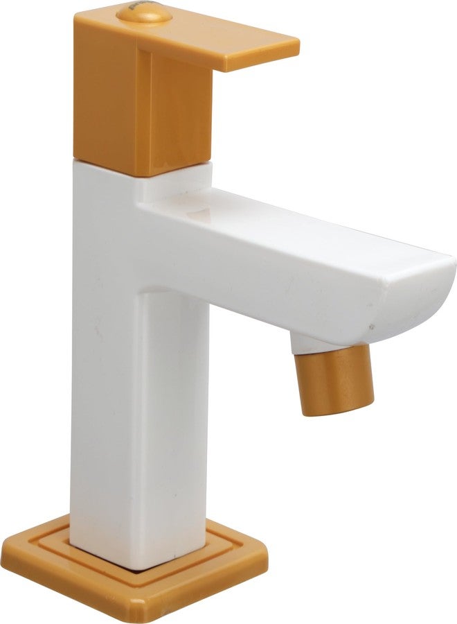 Prayag® Quadra Pillar Cock | PTMT Plastic Foam Flow Table Mount Faucet with Flange | 3-Years Manufacturer's Warranty | Leakproof Wash Basin Tap - (Gold) - Image 1