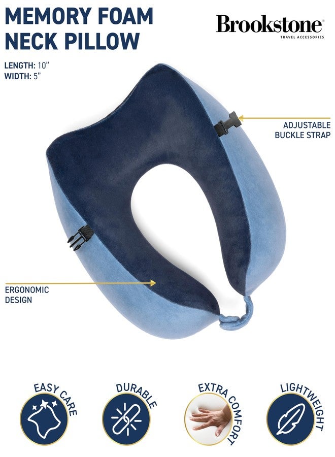 Brookstone Memory Foam Neck Travel Pillow Set - Portable Lightweight U-Shaped Stuffable Travel Neck Pillow for Car, Airplane Travels and Sleep, Size One Size, Blue - Image 2