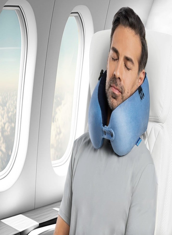 Brookstone Memory Foam Neck Travel Pillow Set - Portable Lightweight U-Shaped Stuffable Travel Neck Pillow for Car, Airplane Travels and Sleep, Size One Size, Blue - Image 5