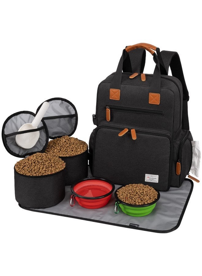 Modoker Modoker Dog Travel Bag, Airline Approved Backpack for Pet Accessories Organizer, Tote Weekend Bag with 2 Dog Food Storage Containers, 2 Collapsible Dog Bowls, 1 Pet Mat, Black - Image 1