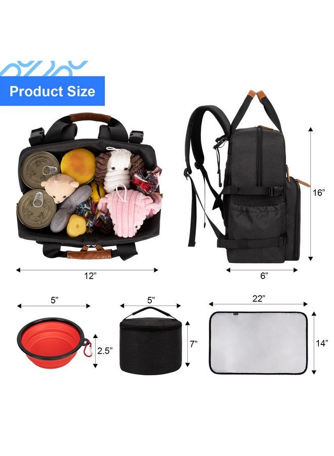 Modoker Modoker Dog Travel Bag, Airline Approved Backpack for Pet Accessories Organizer, Tote Weekend Bag with 2 Dog Food Storage Containers, 2 Collapsible Dog Bowls, 1 Pet Mat, Black - Image 4