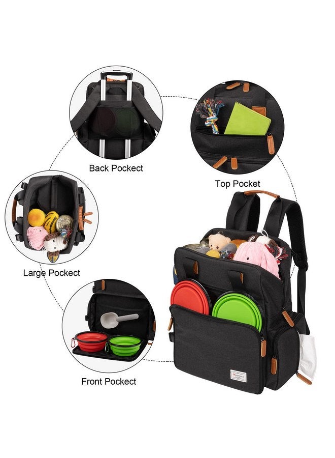 Modoker Modoker Dog Travel Bag, Airline Approved Backpack for Pet Accessories Organizer, Tote Weekend Bag with 2 Dog Food Storage Containers, 2 Collapsible Dog Bowls, 1 Pet Mat, Black - Image 3