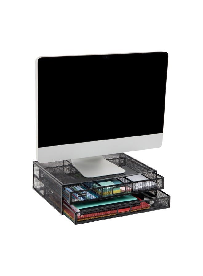 Mind Reader Monitor Stand, Ventilated Laptop Riser, Storage Drawer, Office, Metal Mesh, 15.75"L x 11.75"W x 4.5"H, Black - Image 1