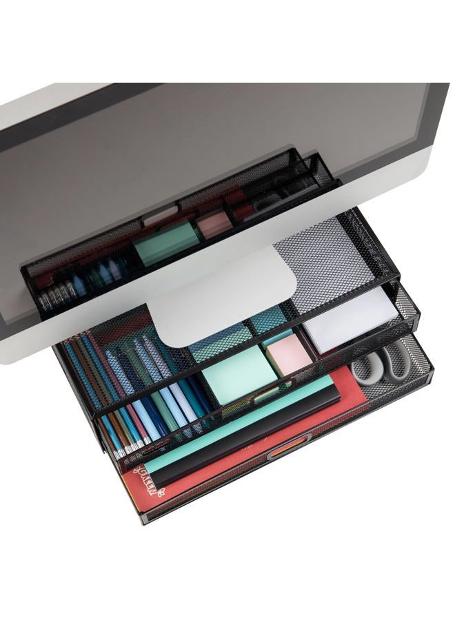 Mind Reader Monitor Stand, Ventilated Laptop Riser, Storage Drawer, Office, Metal Mesh, 15.75"L x 11.75"W x 4.5"H, Black - Image 4