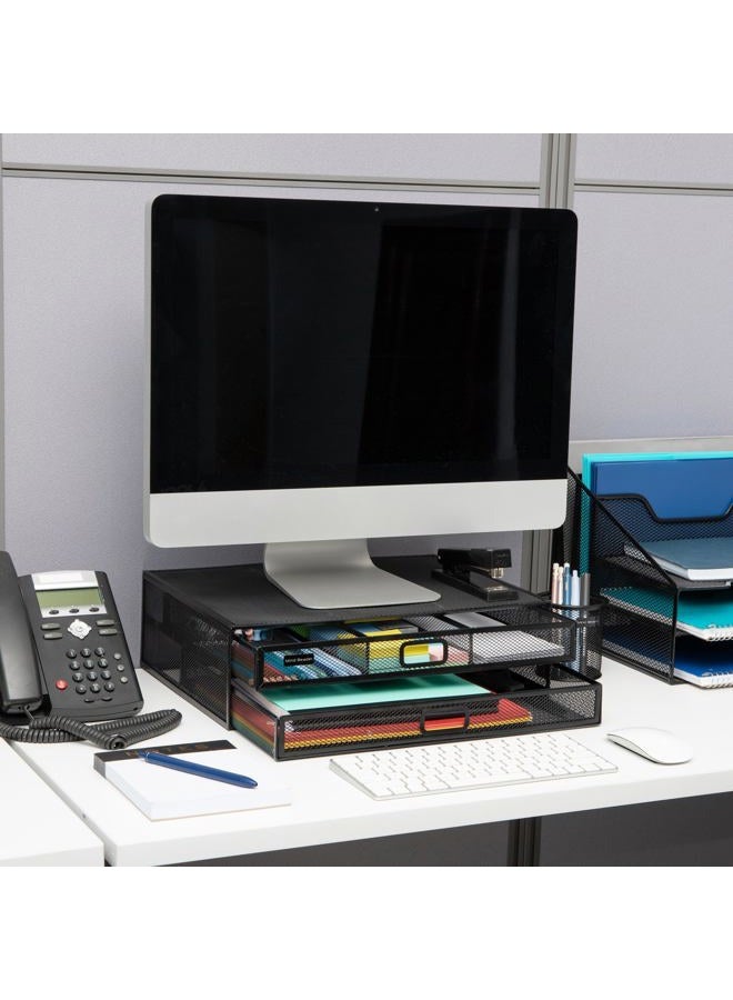 Mind Reader Monitor Stand, Ventilated Laptop Riser, Storage Drawer, Office, Metal Mesh, 15.75"L x 11.75"W x 4.5"H, Black - Image 2