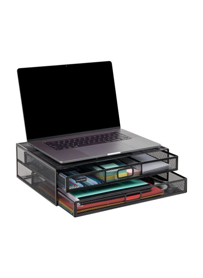 Mind Reader Monitor Stand, Ventilated Laptop Riser, Storage Drawer, Office, Metal Mesh, 15.75"L x 11.75"W x 4.5"H, Black - Image 5