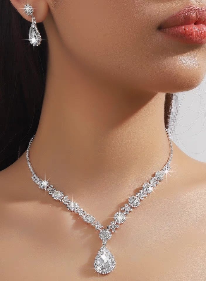 DINGKA 3 Pcs Jewelry Sets Earrings Pendants Rhinestone Necklaces Fashion Bridal Accessories - Image 1