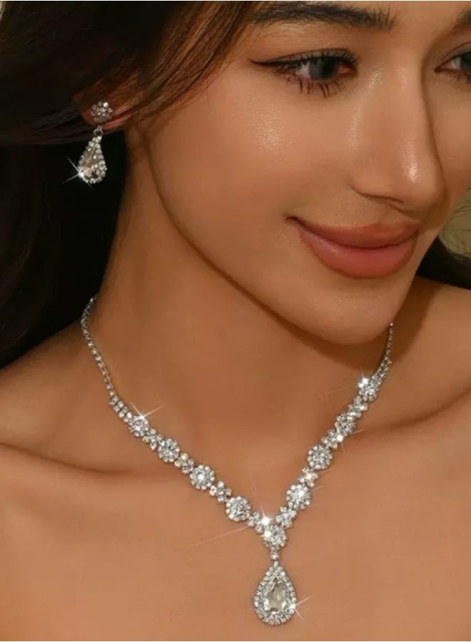 DINGKA 3 Pcs Jewelry Sets Earrings Pendants Rhinestone Necklaces Fashion Bridal Accessories - Image 2