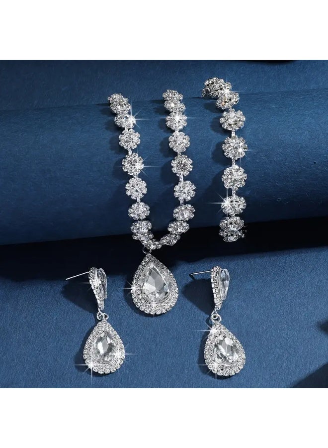 DINGKA 3 Pcs Jewelry Sets Earrings Pendants Rhinestone Necklaces Fashion Bridal Accessories - Image 3