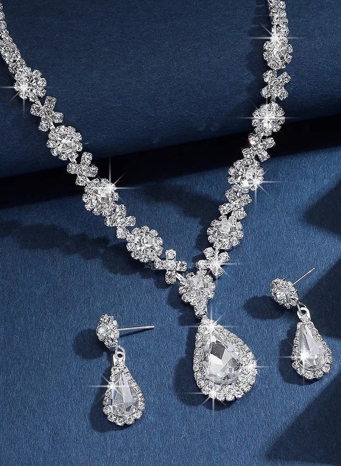DINGKA 3 Pcs Jewelry Sets Earrings Pendants Rhinestone Necklaces Fashion Bridal Accessories - Image 5