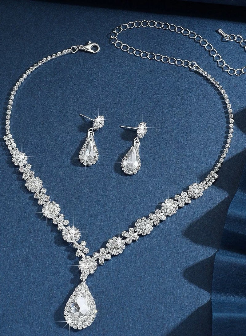 DINGKA 3 Pcs Jewelry Sets Earrings Pendants Rhinestone Necklaces Fashion Bridal Accessories - Image 4