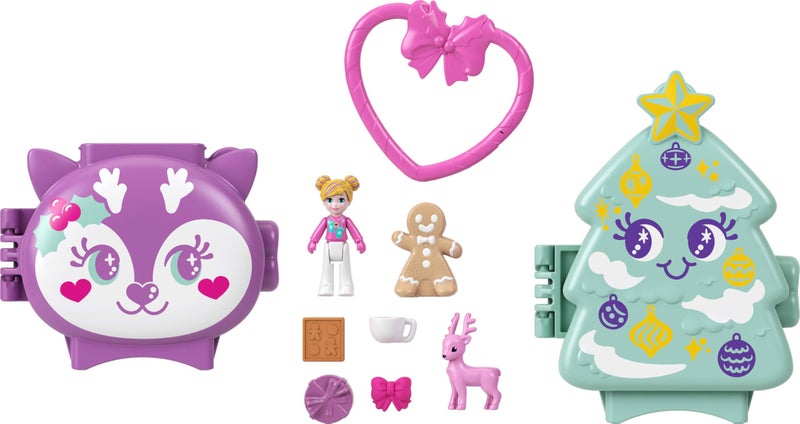 Polly Pocket Mini Toys, Holiday Stackable Compact Playset Bundle with Micro Doll, Accessories, Pet Animal, Travel Toy with Clip - Image 5