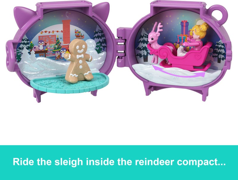 Polly Pocket Mini Toys, Holiday Stackable Compact Playset Bundle with Micro Doll, Accessories, Pet Animal, Travel Toy with Clip - Image 3
