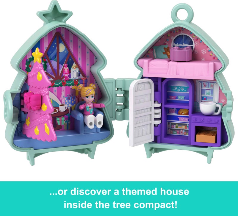 Polly Pocket Mini Toys, Holiday Stackable Compact Playset Bundle with Micro Doll, Accessories, Pet Animal, Travel Toy with Clip - Image 4
