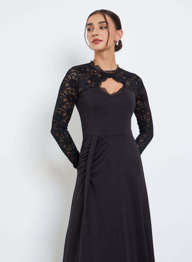 Styli Black Lace Sleeve A-Line Maxi Dress - Image 2