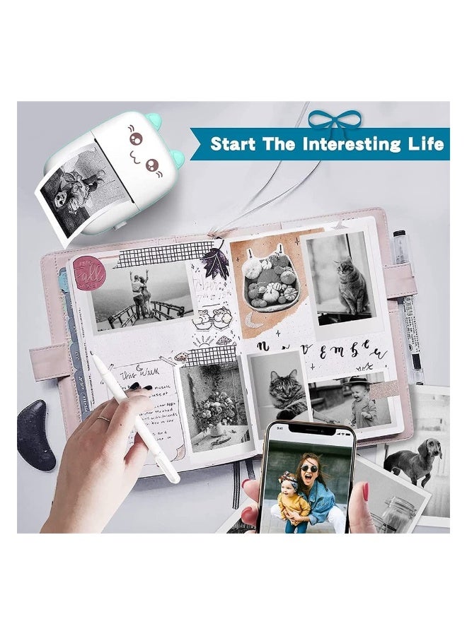 طابعة محمولة، طابعة جيب صغيرة لاسلكية بتقنية البلوتوث، طابعة حرارية مع ورق طباعة حراري وكابل USB لطباعة الملاحظات والصور والمستندات والملصقات والإيصالات للاستخدام في الدراسة والمكتب المنزلي، باللون الأزرق - Image 2