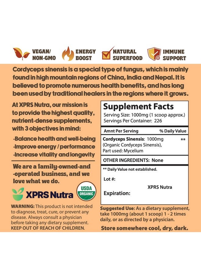 XPRS Nutra بودرة فطر الكورديسيبس العضوي من XPRS Nutra - فطر كورديسيبس متميز - مكمل بودرة فطر الكورديسيبس الحقيقي لدعم الطاقة والمناعة - فطر كورديسيبس مناسب للنباتيين (8 أوقية) - Image 2