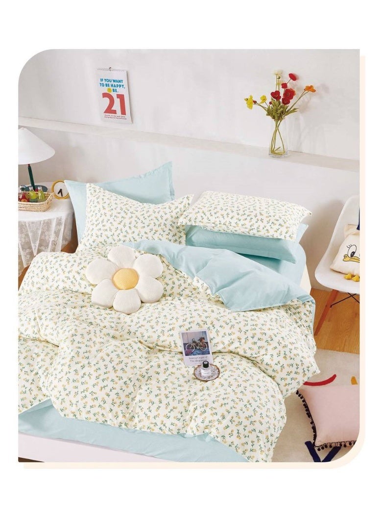 طقم سرير قطني مفرد مكون من 4 قطع - غطاء لحاف 160×210 سم، شرشف مطاطي 120×200+25 سم، وغطاءان للوسائد - مفروشات ناعمة ومريحة