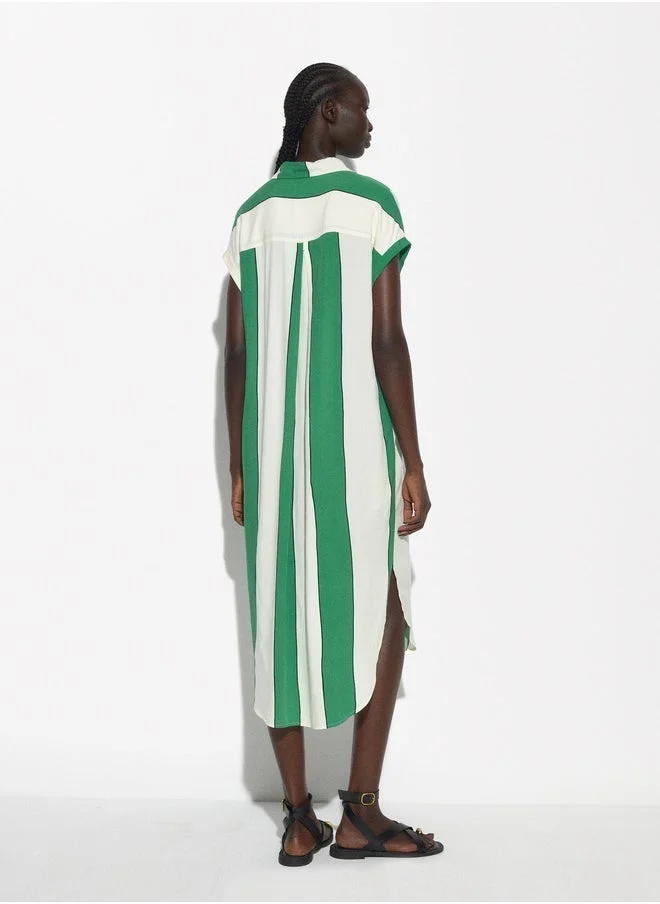 PARFOIS Ruched Striped Midi Dress