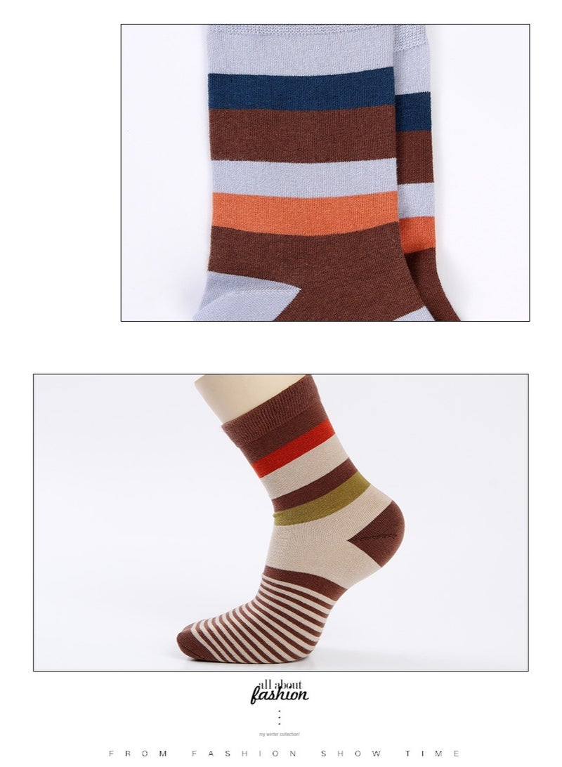 infino 5 pairs of comfortable mid-calf cotton men's socks, colorful striped men's socks, and trendy men's socks - Image 2