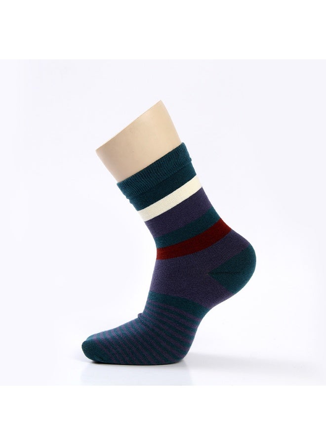 infino 5 pairs of comfortable mid-calf cotton men's socks, colorful striped men's socks, and trendy men's socks - Image 4