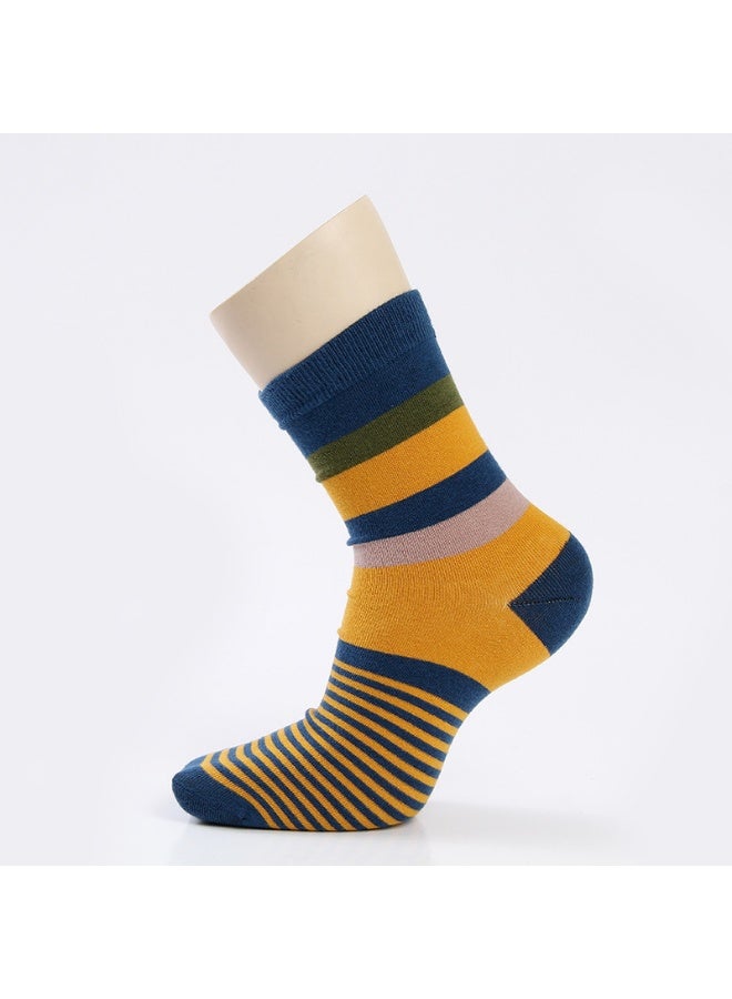infino 5 pairs of comfortable mid-calf cotton men's socks, colorful striped men's socks, and trendy men's socks - Image 5