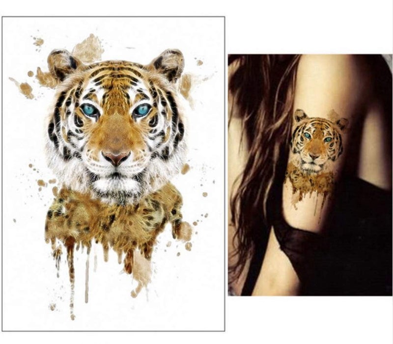S.A.V.I 3D Temporary Tattoo Waterproof Sticker Beautiful Colorful Big Tiger Leopard Face Designs Size - 21x15cm (100) - Image 5