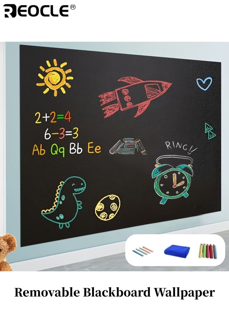 REOCLE Removable Blackboard Wallpaper with Chalks Set Wall Stickers DlY Decorative Chalkboard Wall Sticker PVC Material Art for Home Office Kitchen School 17.7"H*39.3"L - Image 1