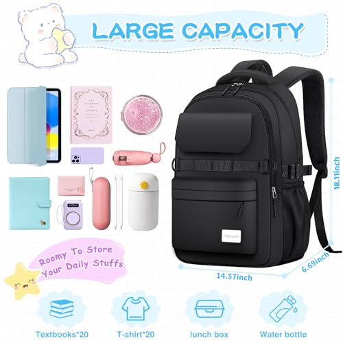 PRAGARI Kids School Backpack for Teens Girls Aesthetic Black Backpack Lightweight College Laptop Casual Travel Bookbag - Image 2