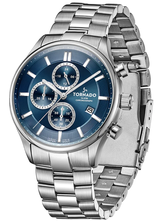 TORNADO Men's Chronograph Round Shape Stainless Steel Wrist Watch T6106B-SBSN - 42x48 Mm