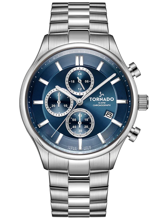 TORNADO Men's Chronograph Round Shape Stainless Steel Wrist Watch T6106B-SBSN - 42x48 Mm