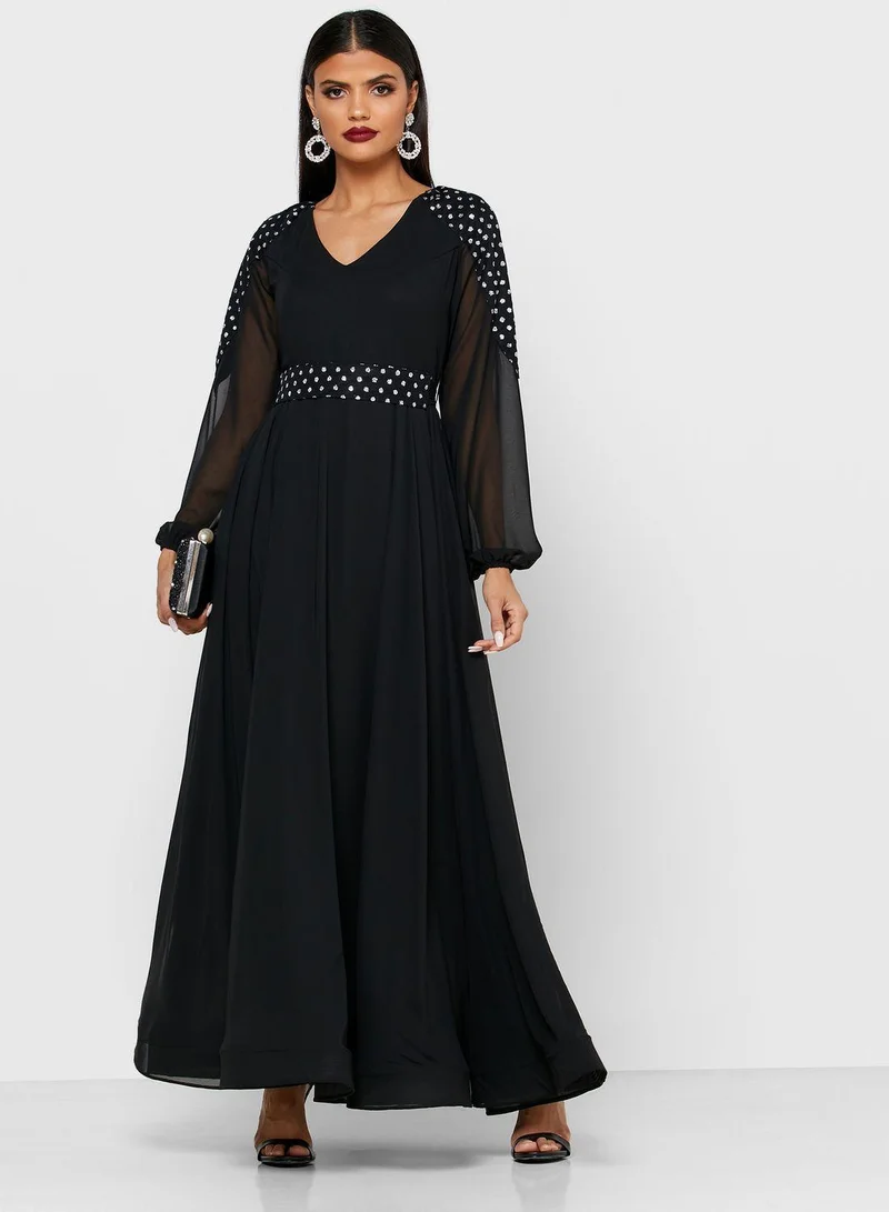 Golden Apple Embellished Chiffon Dress