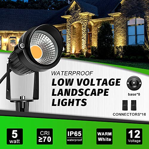 LightingWill 5W LED Landscape Lights, Warm White 3000K-3500K, Waterproof DC 12V COB LED Outdoor Wall Spotlight Low Voltage Garden Tree Spot Lighting for,Yard,Pathways,Fence (4 Pack) - Image 4